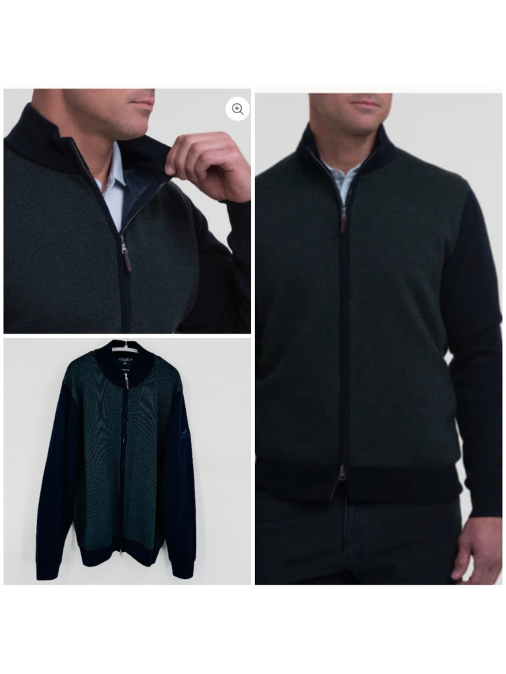 Men's Fairway & Greene Herringbone Zip Up Windsweater Jacket XL Merino Wool